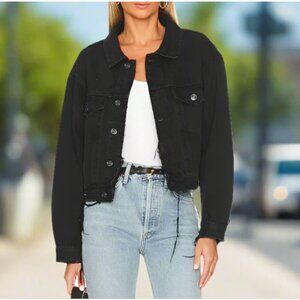 AGOLDE Shrunken Charli Denim Jacket Black Distressed Cropped Jagged Hem